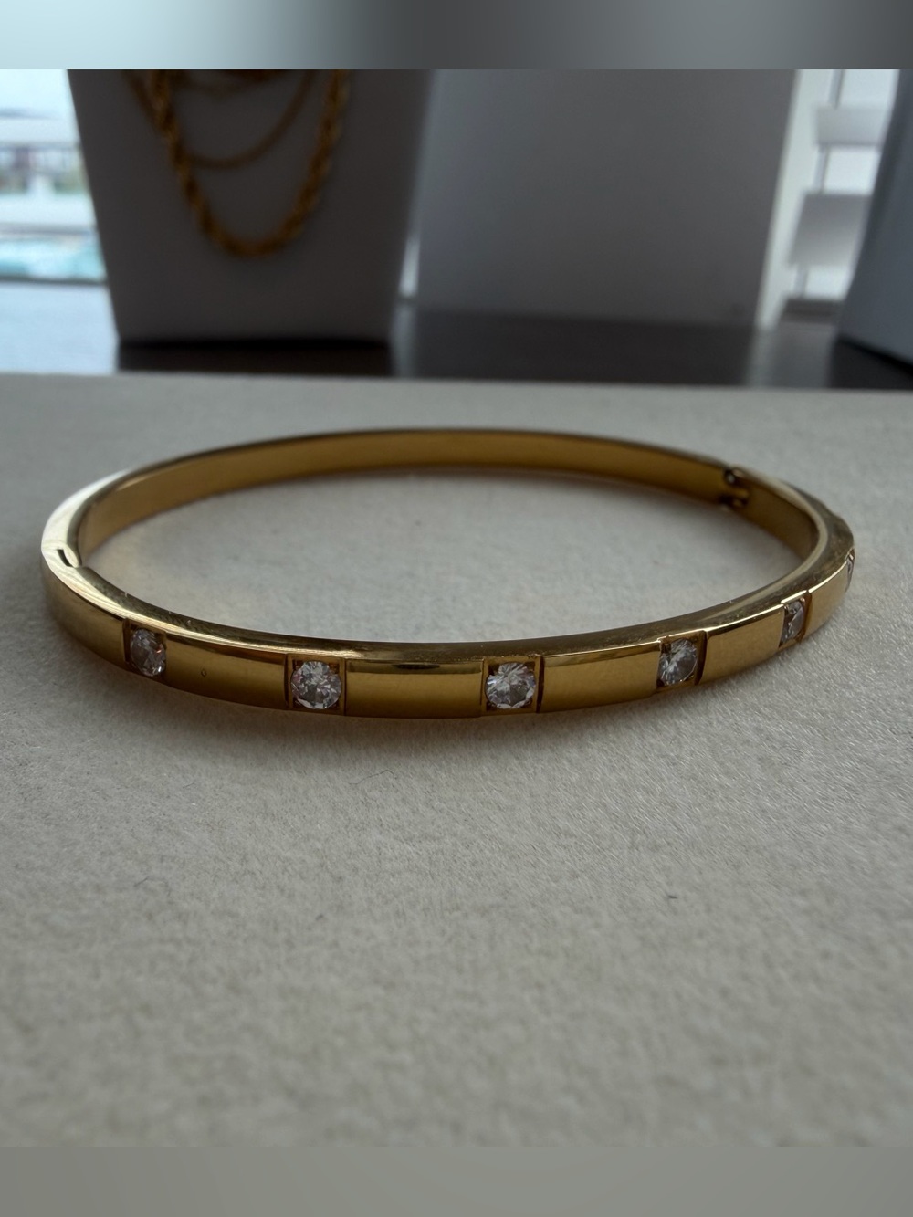 18K GoldPlated Crystal Accent Hinged Bangle Bracelet